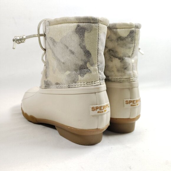 Sperry Womens Size 4 Duck Boots Camo Print Textile & PU Uppers Beige/Tan - Picture 5 of 9